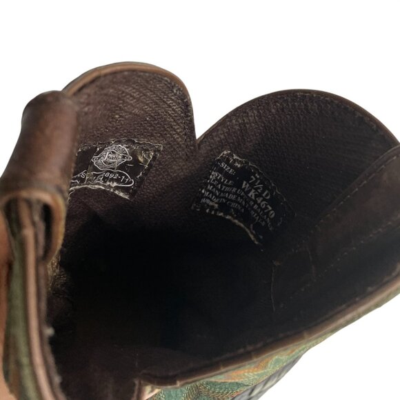 Justin Leather Western Cowboy Green Brown Boots Men's 7.5 D - Picture 10 of 13